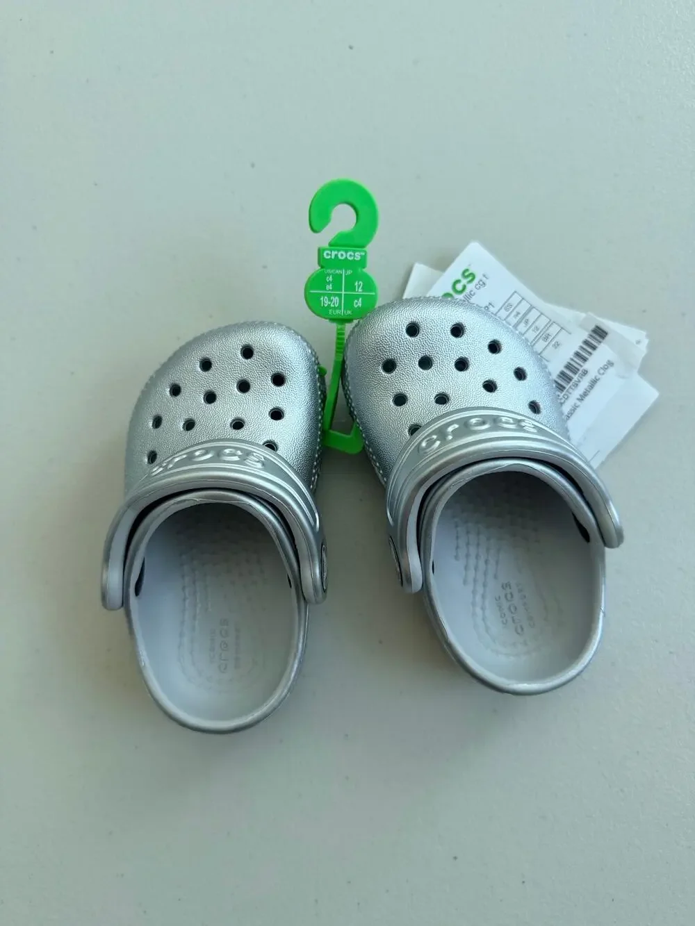 NWT Crocs Classic Metallic Clog Toddler Size C4 Silver Slip On Shoes Kids
